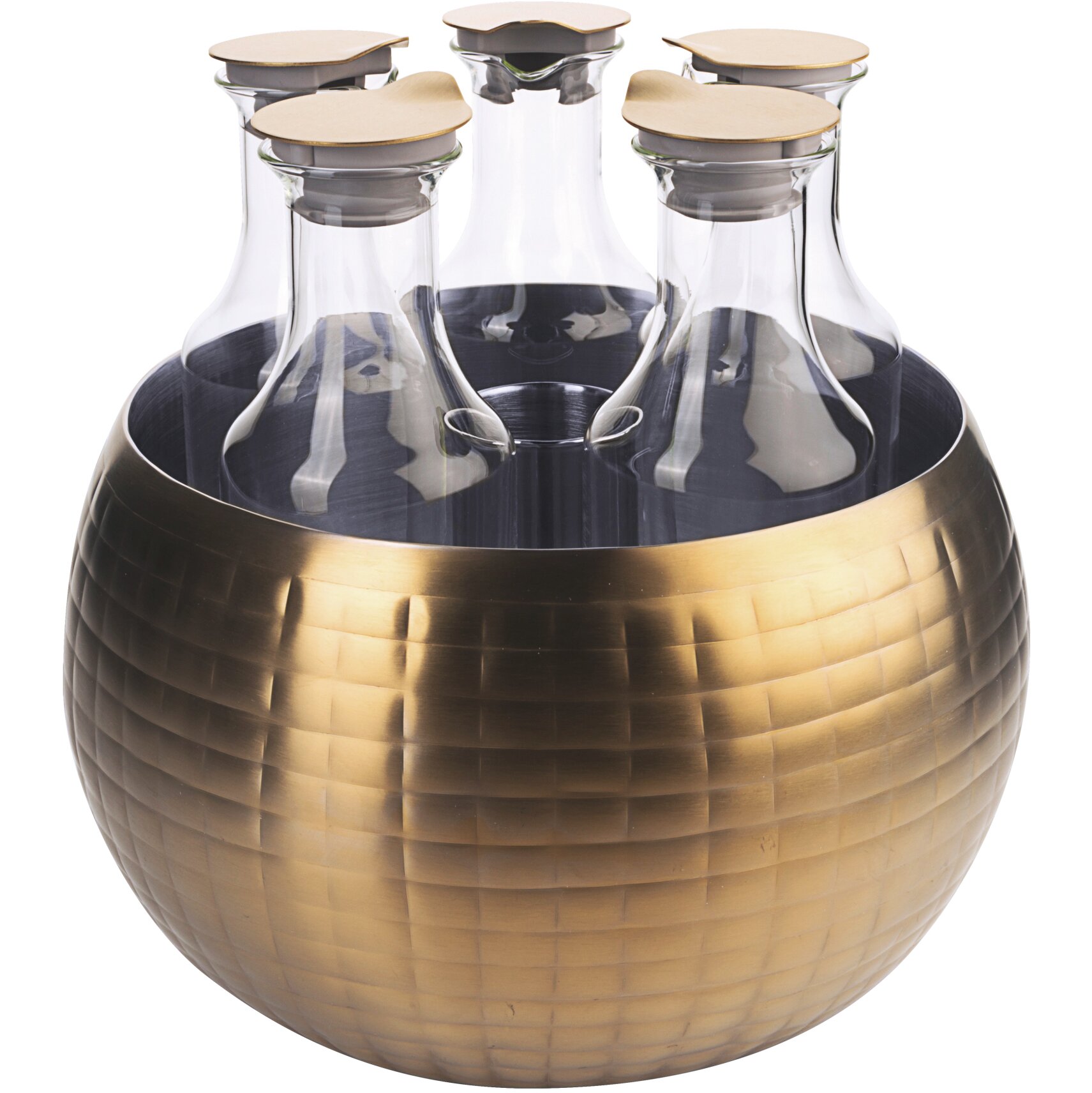 Getränke-Set Quintet gehämmert ø 350 mm doppelwandig inkl. 5 Glaskaraffen