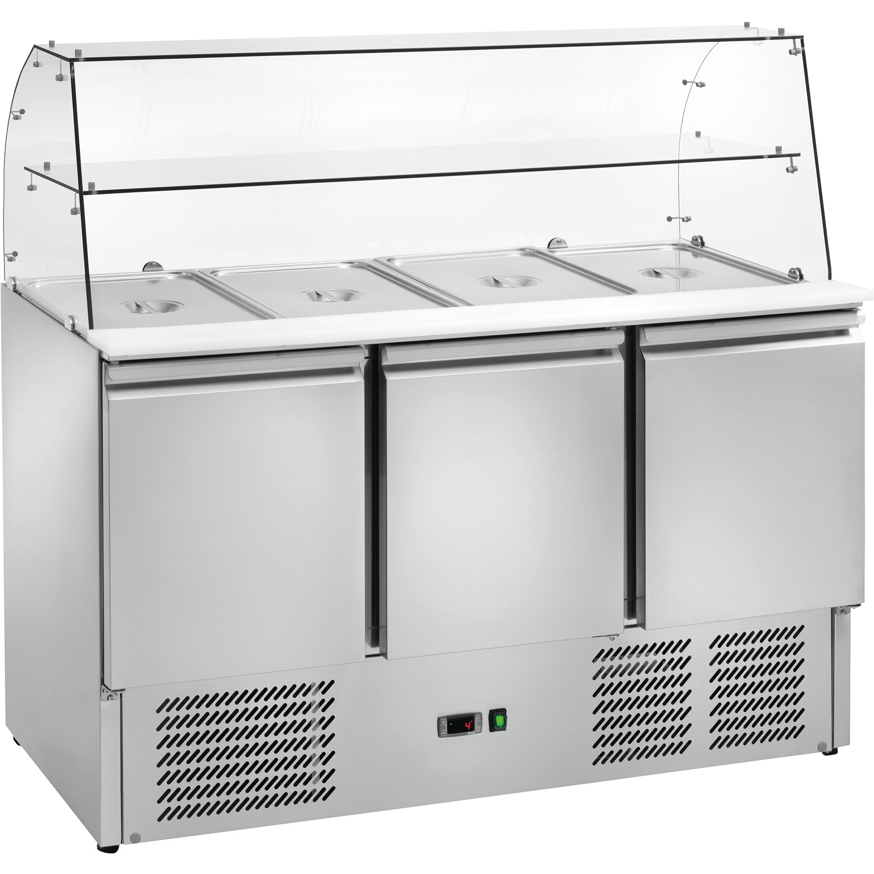 Saladette GN 1/1 3 Türen Toppingbereich 4 GN 1/1 gebogenes Frontglas