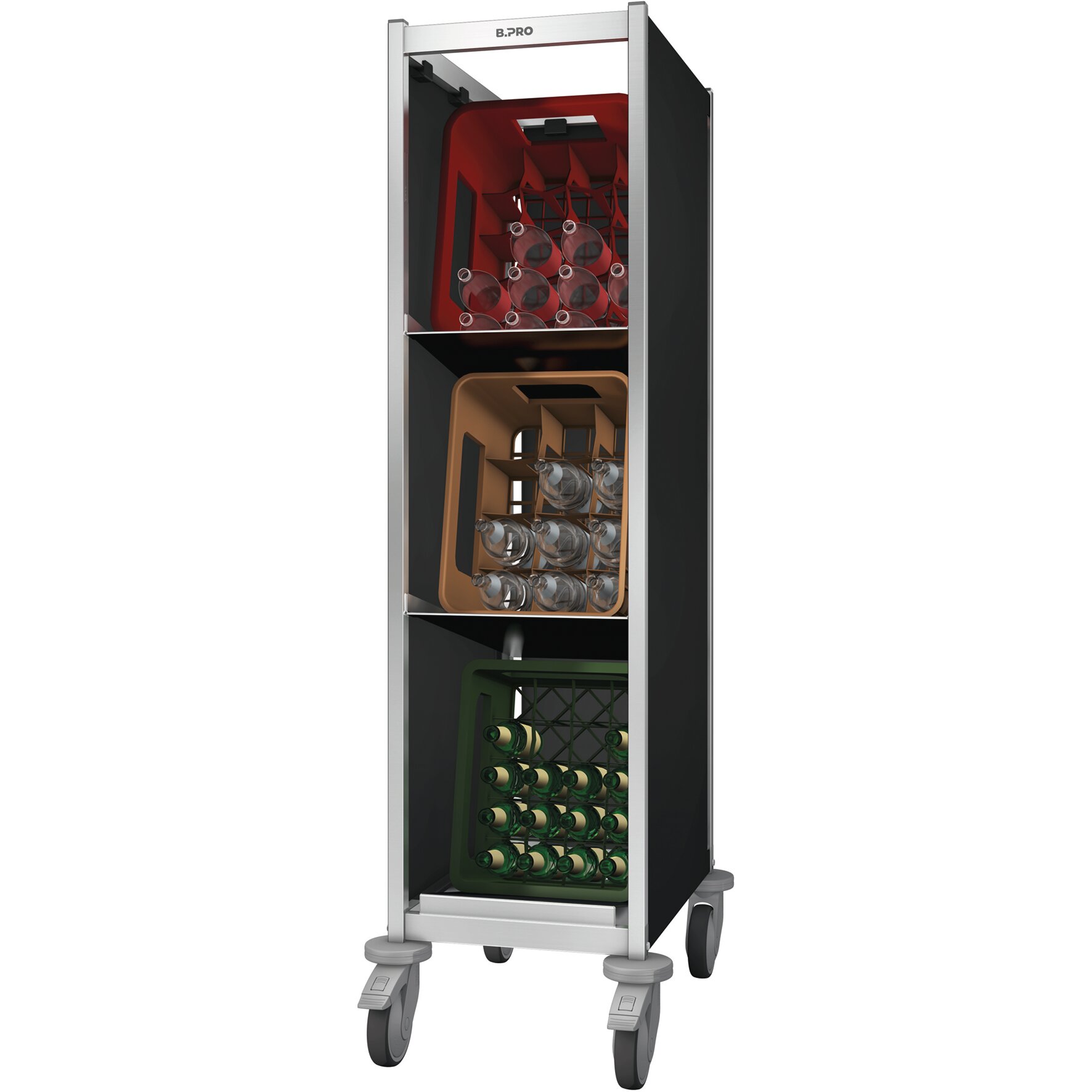 Transportwagen für Getränkekisten / 1-teilig für 3 Getränkekisten