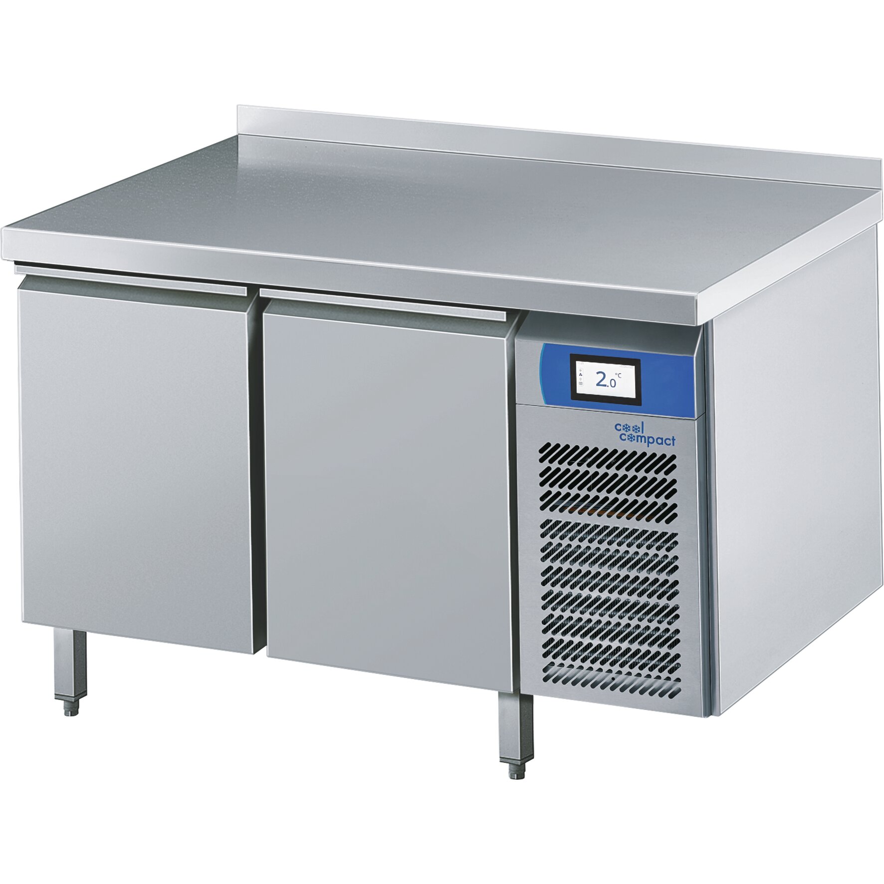 Kühltisch 2 Türen je 9 x GN 1/1 / mit Tischplatte hinten aufgekantet